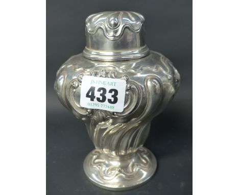 An American sterling silver swirl form tea caddy. Black Starr and Frost