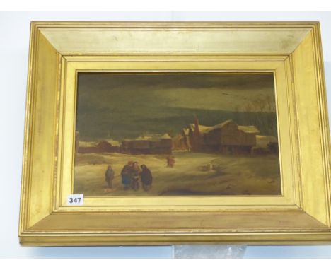 19th.C. Continental School, A Rural Village in Winter, oil on panel