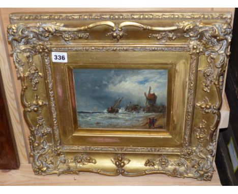 19th.C. English School A Stormy Beach Scene with Windmill, oil on panel