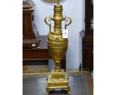 A French gilt bronze twin handle urn mounted as a lamp