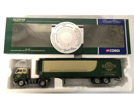 Corgi CC13106 1/50 scale Volvo F88 fridge trailer H.E. Payne Transport No. 308/2600 limited edition certificate and wing mirr