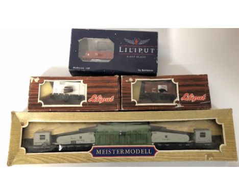 Liliput HO scale Trafo Union generator wagon and three further assorted freight wagons all boxed