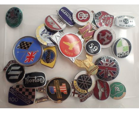 Twenty five motorcycle pin badges mainly enamel