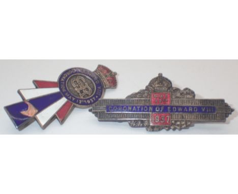 Two Edward VIII Coronation enamel badges