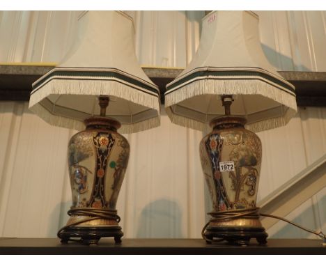 Pair of Oriental style ceramic table lamps H: 46 cm
