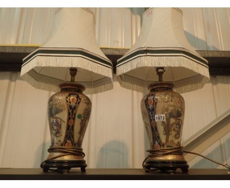 Pair of Oriental style ceramic table lamps H: 46 cm