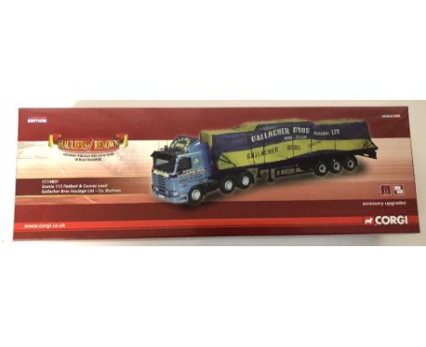 Corgi 1/50 scale CC14807 Scania 113 flatbed and canvas load Gallacher Bros Haulage Ltd Co. Durham brand new ex shop stock box