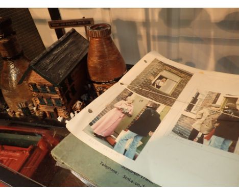 Ceramic model of a Stoke on Trent pottery with bottle ovens and associated literature