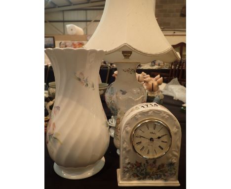 Aynsley Wild Tudor lamp clock and two vases