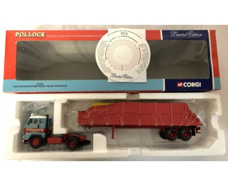 Corgi CC13107 1/50 scale Volvo F88 sheeted flatbed trailer Pollock No. 161/3100 limited edition certificate and wing mirrors 