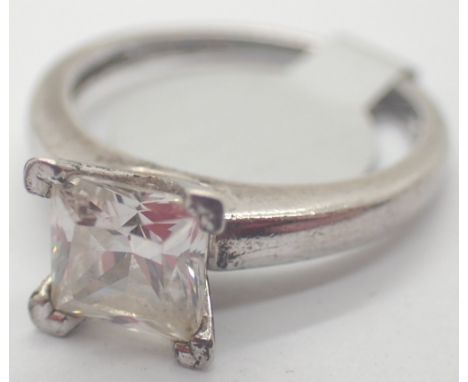 925 silver Princess cut solitaire ring size K / L