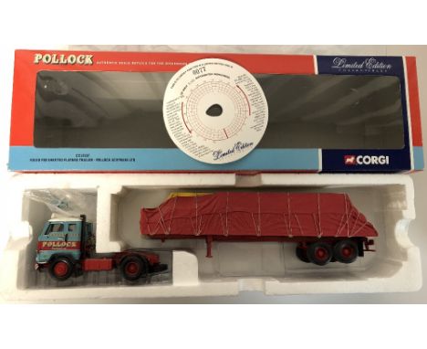 Corgi CC13107 1/50 scale Volvo F88 sheeted flatbed trailer Pollock limited edition77/3100 certificate and wing mirrors boxed