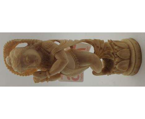 c1900 carved Indian ivory flute playing figurine H: 7 cm A/F