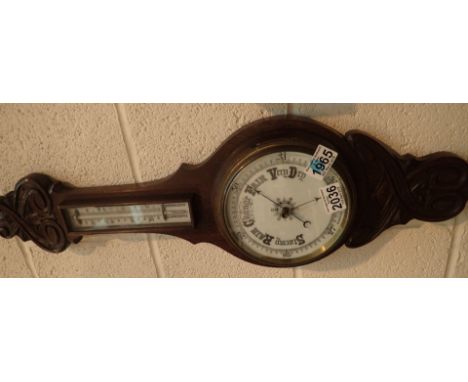 Oak cased barometer thermometer H: 69 cm
