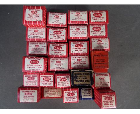 Hornby Dublo - A collection of 26 x boxed wagons and accessories including # 4301 Banana Van, # 4676 Esso Tank Wagon, # 4325 