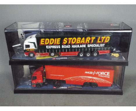 Corgi - A boxed pair of Corgi 1:50 scale 'Modern Trucks'. Lot contains #75201 ERF Curtainside 'Eddie Stobart Ltd'; and #75501