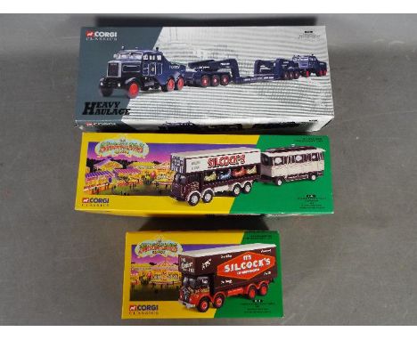 Corgi - Three boxed diecast vehicles / sets. Lot includes Corgi 'Showmans Range' #12601 Foden Closed Pole Truck 'Silcocks of 