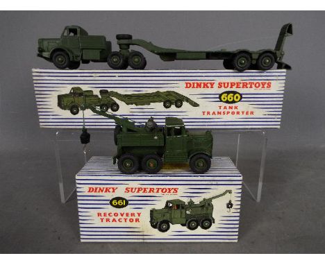 Dinky - 2 x boxed Military vehicles, # 660 Mighty Antar Tank Transporter, # 661 Recovery Tractor. The Transporter is in Good 
