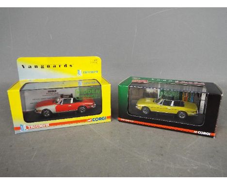Corgi Vanguards - 2 x boxed limited edition Triumph Stag models, # VA10105 in Mimosa Yellow number 1700 of only 3410 produced