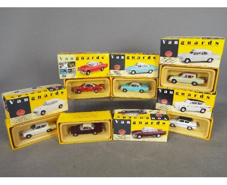 Corgi Vanguards - 6 x boxed models including # VA34004 Ford Capri in Monaco Red and Ermine White, # VA35002 Ford Classic 109E