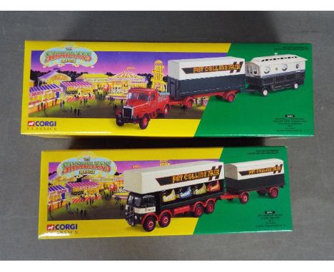 Corgi Classics - 2 x boxed Showmans Range sets in Pat Collins Fair livery, # 09901 ERF Dodgem Truck &amp; Box Trailer, # 1650