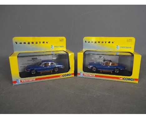 Corgi Vanguards - 2 x boxed limited edition Triumph Stag models, # VA10100 in Tahiti Blue with hard top, number 617 of only 3