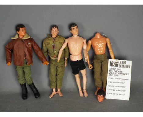 Palitoy, Action Man - Four unboxed vintage Action Man figures. Lot consists of a early hard headed brown haired figure with h
