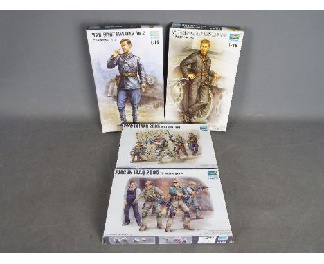 Trumpeter - A group of 4 x boxed military model kits in 1:16 and 1:35 scale including # 00702 WWII Soviet Tank Crew vol 2 in 