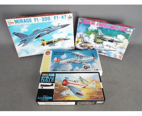 Airfix - Esci - Hasegawa - A group of 4 x aircraft model kits in 1:48 and 1:72 scale including # 4069 Mirage F1-200/F1-AZ, # 