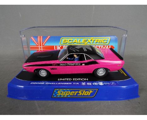 Scalextric -a 1:32 scale Scalextric UK Slot Car Festival Limited Edition Dodge Challenger T/A 340 Six Pack Drag Champ 2016 #H