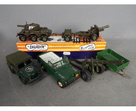 Crescent - Britains - One boxed and 4 x loose military vehicles including a boxed # 2154 Saladin Armoured Patrol Car with Amm