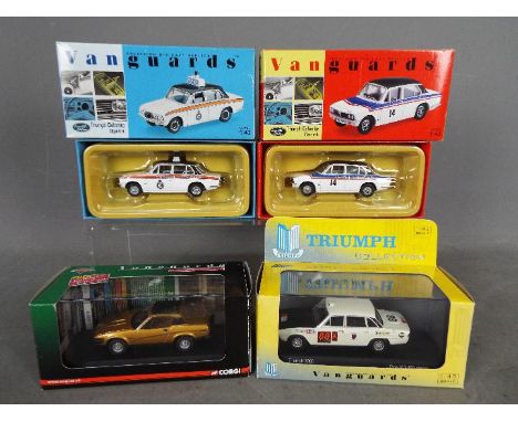 Corgi Vanguards - 4 x boxed limited edition Triumph models including # VA10500 TR7 in Pharaoh Gold number 2233 of 4420 produc