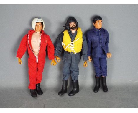 Palitoy, Action Man - Three unboxed vintage Action Man figures. Lot consists of a brown flock haired gripping hands figure in