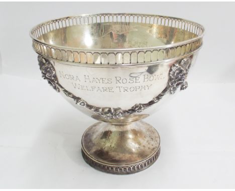 Edwardian silver rose bowl with decorative pierced edge, Lion mask and ribbon bow decoration.  William Hutton & Sons Ltd Shef