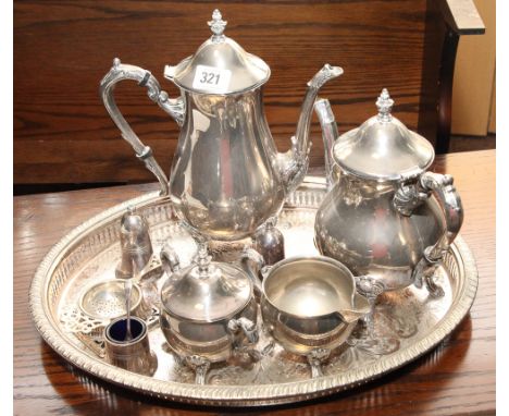 4 piece plated tea and coffee service, oval plated tray, condiments etc. 