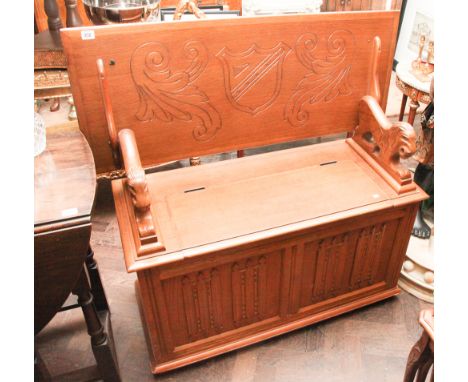 3'6 reproduction oak monks bench with lion arm rests 