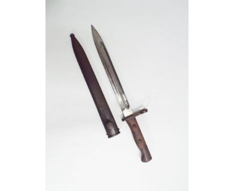 German bayonet in its steel scabbard and wooden grips, overall length 15 inches