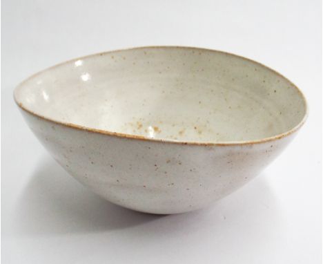 Hans Coper & Lucie Rie Studio Pottery bowl of slightly oval form with speckled limestone glaze impressed marks to the base.  