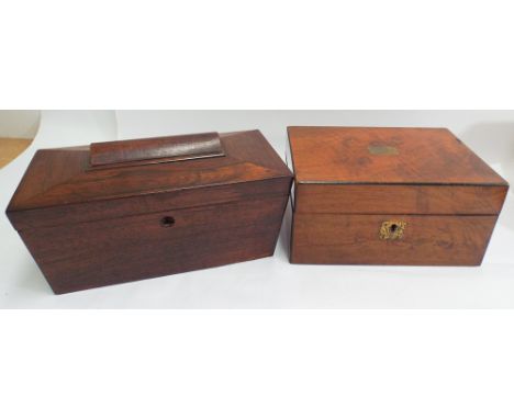 Victorian rosewood sarcophagus shaped tea caddy and a small Victorian walnut box 