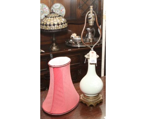 Red & floral decorated table lamp and a green celandine style lamp