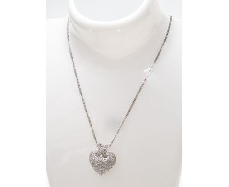 Modern 18ct white gold fully pave diamond set heart pendant on 18ct white gold chain.  Gross weight 10.9g.  Pendant is 2cm di