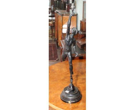 Tall metal figure of Mercury made into table lamp 