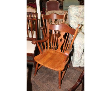 Pair of Dutch style oak stick back carver chairs 