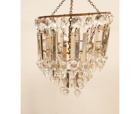Two vintage glass lustre light pendant fittings, the largest of which measures approx 14" long 