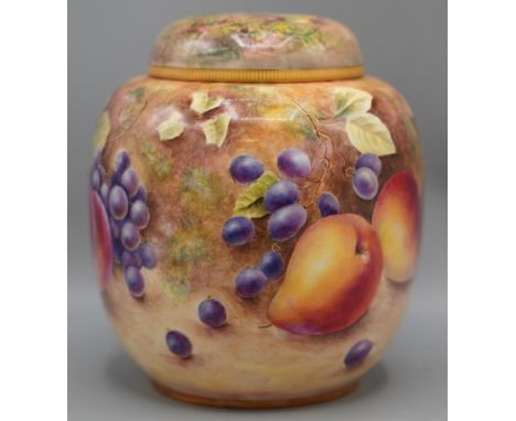 Royal Worcester ginger jar and cover with fruit decoration, painted by Brian Leaman, signed, H17cmShipping £38.00 plus vat (U
