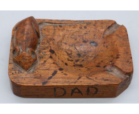 Robert Mouseman Thompson of Kilburn - an oak rectangular ash tray, carved 'To Dad From Eric 1947' and signature mouse, W12cm 