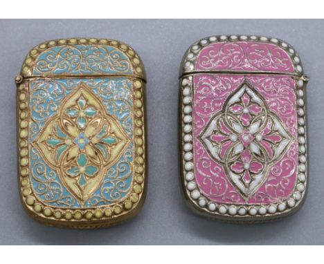 Two 20th century David Andersen style vesta cases, decorated in coloured enamel, stamped, 4cm (2)Shipping £23.00 plus vat (UK