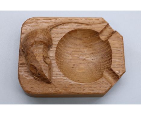 Robert Mouseman Thompson of Kilburn - an oak canted rectangular ashtray, carved with signature mouse, W10cmShipping £28.00 pl