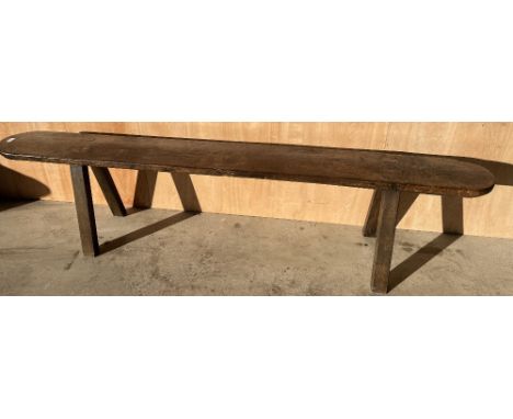 19th Century elm planked topped bench, engraved initial `W', L214cm, H51cmPOA  https://www.bradleys.ltd/quotation-request-for