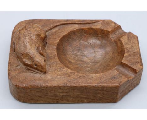 Robert Mouseman Thompson of Kilburn - an oak rectangular ash tray, carved with signature mouse, W10cm D7.5cmShipping £28.00 p